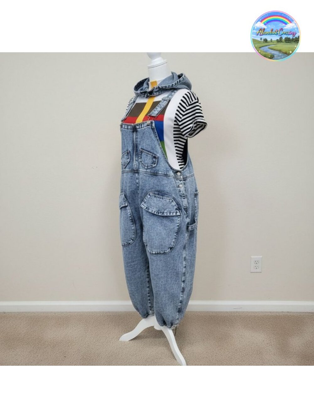 Women's Bib Denim Overalls Loose Wide Leg Jean Jumpsuit Cargo Pockets